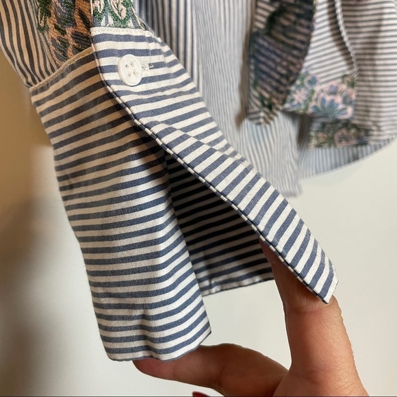 Zara Woman’s Striped Floral Front Tie/Button Shirt - Picture 2 of 12